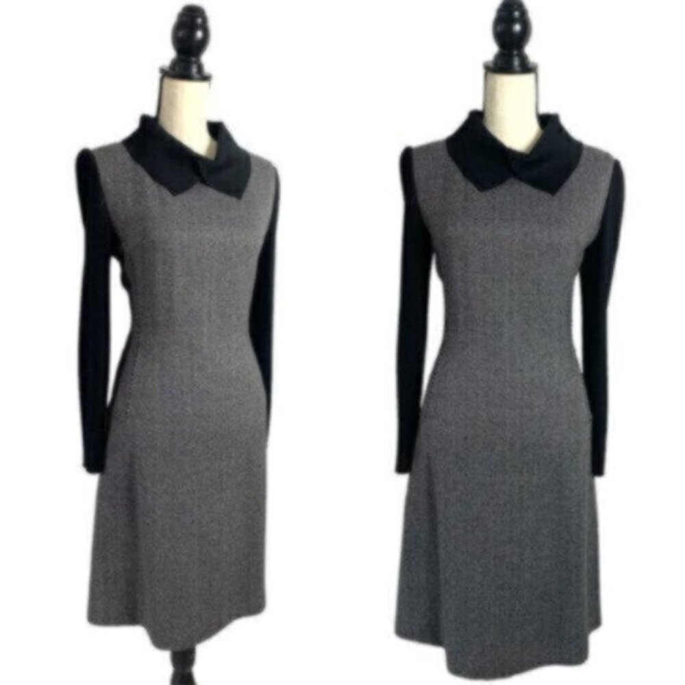 Vintage Tweed Wool Collared Knee Length Sheath Office Dress - Picture 6 of 11